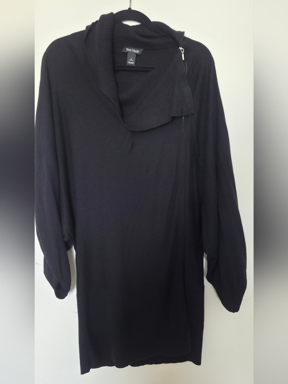 White House Black Market Black Asymmetric Zip Cowl Neck Tunic